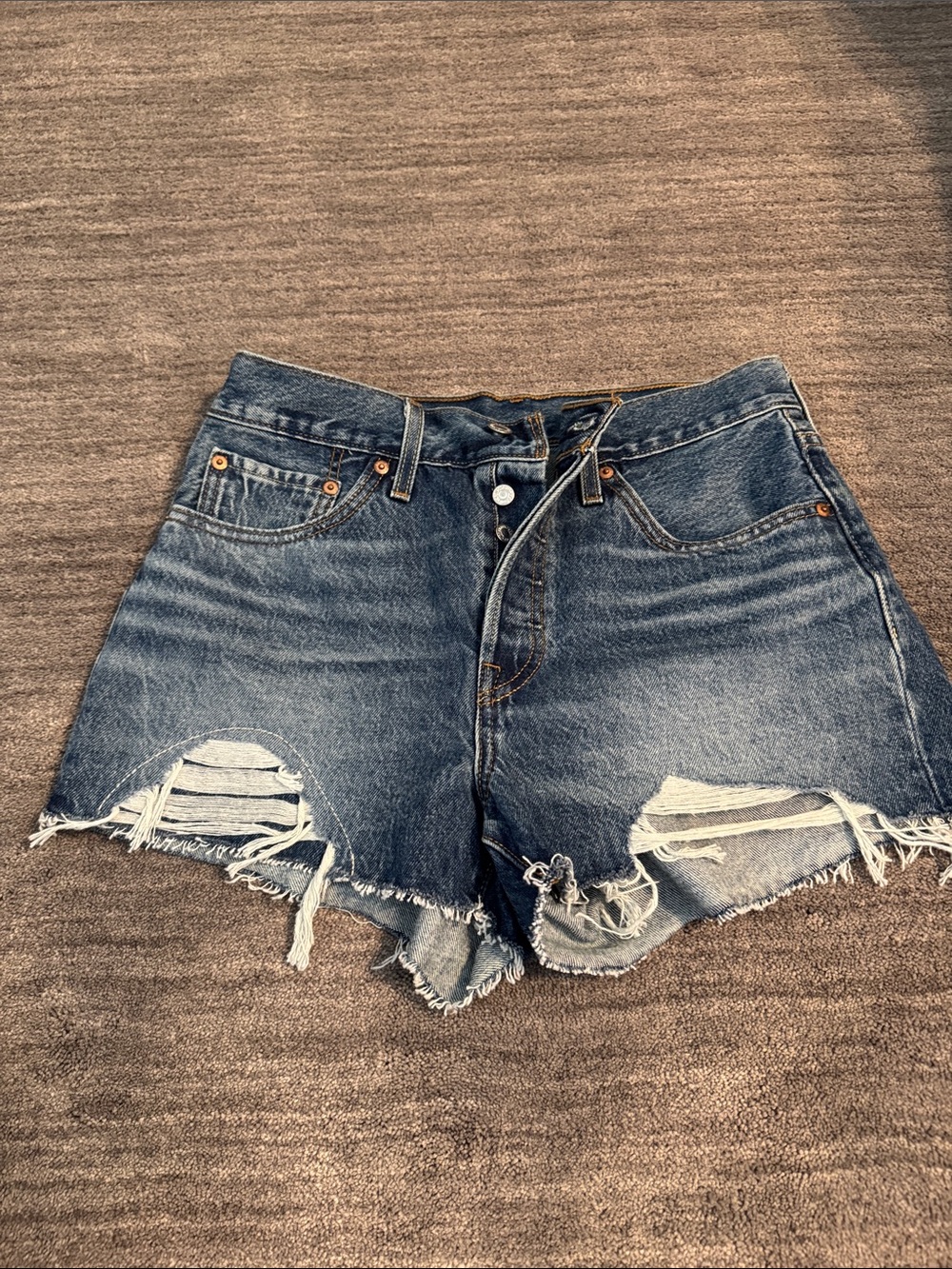 Levi's Distressed Medium Blue High-Rise Denim Shorts